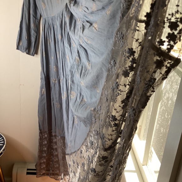 AUROBELLE IBIZA block print maxi dress with lace S/M new - Picture 9 of 12